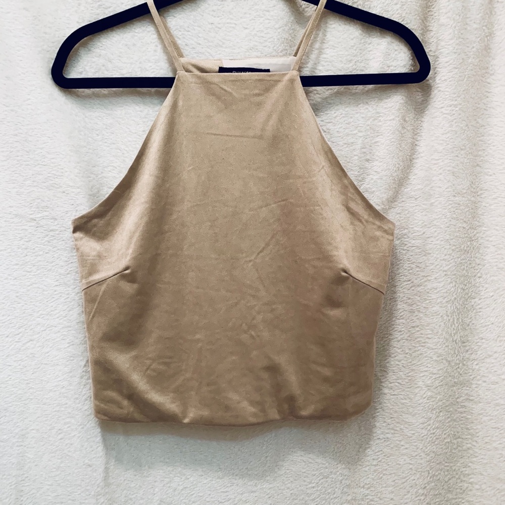 Blu Spero Olivaceous Sz S Tan Suede Crop Top